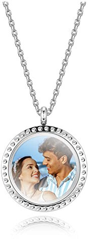 Zysta Personalisierte Medaillon zum öffnen für Bilder Strass Floating Charms Anhänger mit Foto Gravur Locket Anhänger Halskette für Damen Herren (Strass)