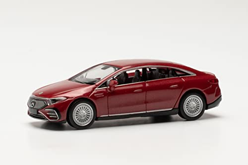 herpa Modellauto Mercedes Benz EQ EQS, originalgetreu im Maßstab 1:87, Auto Modell für Diorama, Modellbau Sammlerstück, Deko Automodelle aus Kunststoff, Farbe: Hyazinthrot-Metallic