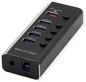 ROLINE USB 3.2 Gen 1 Notebook Hub 4fach + 1x Ladeport (QC), einzeln schaltbar