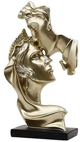 PIGPIGFLY Liebeskuss Statue,Abstrakte Skulptur,Deko Figuren, Deko Wohnzimmer Modern Zum Hinstellen, Abstrakte Skulptur Polyresin, Geschenkidee(Gold)