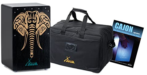 XDrum Design Series Cajon Elephant Set inkl. Tasche + Schule, 5 cm | Designer-Cajon mit Elefant-Kunstdruck, Integrierter Bass Port, Korpus: HPL (High Pressure Laminate), Rutschfeste Gummifüße