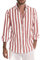 Chemise en lin pour homme à rayures - Manches longues - Pour l'été - Pour les loisirs - Funky Hawaïen - Manches longues - Chemise décontractée - Coupe régulière, rouge, M