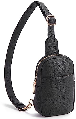 Telena Klein Brusttasche Damen, Sling Bag Damen Umhängetasche Kleiner Crossbody Bag Kunstleder Schultertasche Mini, Schwarz