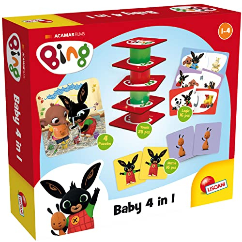 Liscianigiochi - Bing Baby 4 IN 1 - Bildungsspiele-Set - Entwickelt das Denken, die Feinmotorik und das Gedächtnis - Für Kinder ab 3 Jahren - 4 Puzzles, 16 Kacheln, 8 Notenpaare