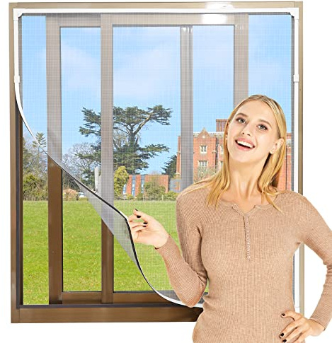 NeatiEase Adjustable DIY Magnetic Fly Screen Window Max 150x 180 cm Fits Any Size Smaller Insect Mesh Mosquito Bug Net for Windows (Includes Two Sets of Accessories，White Frame White Net)