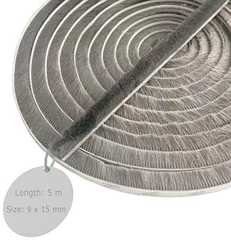 Burletes Para Ventanas Correderas, 5M(L) X 9mm(W) X 15mm(D), Burlete Ventana Corredera, Gris, Burlete Cepillo Ventana Corredera, Burlete Persiana, Burletes Para Ventanas