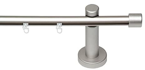 Garesa Gardinenstange Kea Ø 20mm, 1-läufig, Chrom, matt I Aluminium Vorhangstange inkl. Gleiter I Endknopf Kappe I Für mittelschwere Vorhänge I 130cm