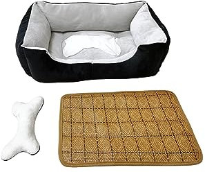 Flying Wings Hundebett, Hundematte, Hundekorb, maschinenwaschbares Haustiersofa, bequem und weich, für alle Jahreszeiten geeignet, grau/schwarz XL-80X60 cm