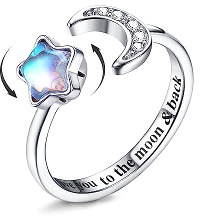 MILACOLATO Fidget Ring for Women Kids Girls Anxiety Rings Open Adjustable Silver Sunflower Opal Moonstone Star Moon Snow Lotus Spinner Mood Rings Knuckle Rings Jewellery