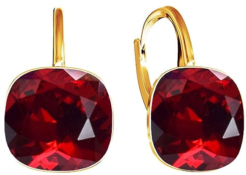 SQUARE Damen Hängend Ohrringe 925 Silber Marken Kristalle Zirkonia - 24 karat Vergoltet Schmuck für Frauen und Mädchen - Hängeohrringe Ideal für Geschenke (Rote)