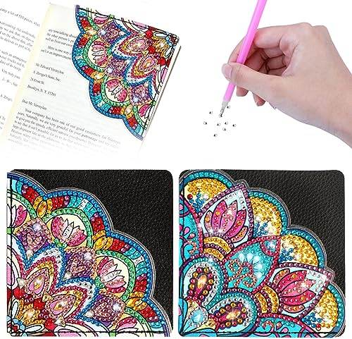 MWOOT 2 Stück DIY Mandala Diamant Malen Ecklesezeichen, Diamond Art Painting Corner Bookmark, 5D Dreieck Strass Malen Buchklammern Malen nach Zahlen für Anfänger, Buch Notizbuch Geschenke Dekoration
