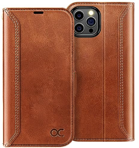 OCASE Retro Hülle für iPhone 15 Pro Max Handyhülle Tasche PU Leder Flip Cover Brieftasche Etui RFID Schutzhülle Klapphülle Lederhülle Kompatibel für iPhone 15 Pro Max Braun 6,7 Zoll