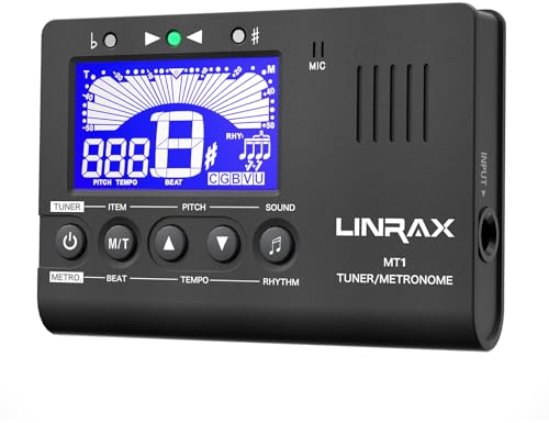 Linrax MT1 Métronome Accordeur, 3 en 1 Accordeur Métronome Numérique et Générateur de Tons pour Guitare Basse Ukulélé Violon Banjo Saxophone Trompette Flûte, Accordeur Numérique pour tous Instruments