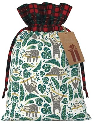 MyPiky Niedliche Faultier-Druck-Kordelzug-Geschenktüten für Weihnachten, Geschenkpapier, Süßigkeiten, Aufbewahrungstasche, wiederverwendbar, 11,9 x 17,5 cm, Party