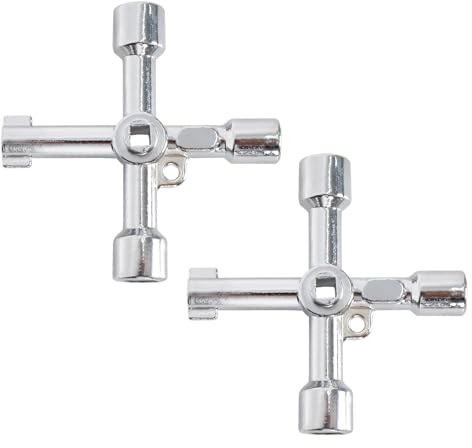 Tibapla Vierkantschlüssel 2 Stück 4-Wege-Multifunktionsschlüssel, Vierkantschlüssel Anhänger, Schaltschrankschlüssel Vierkant, 4-Wege Service-Kreuz Schlüssel, Für Schaltschränke Wasserzähler Ventil