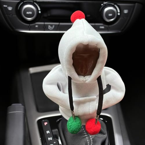 Starnearby Schaltknauf Hoodie, Auto Schaltknauf Abdeckung, Schaltknauf Weihnachten Hoodie, Schalthebel Haube Hoody für Auto Deko Innen, Cute Weihnachts Car Accessories Schalthebel Dekoration (Weiß)