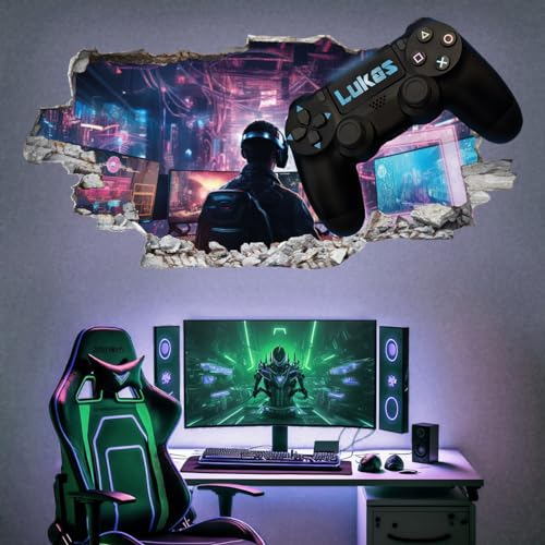 Tjapalo® P80X 3D Wandtattoo für Gamer - Personenname Personalisierbar - Größen B50xH24cm - Für Gaming Zimmer, Jugendzimmer - Idee zum Verschenken disagreed Text