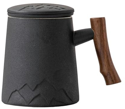 Tasse à thé créative en céramique 430 ml - Motif montagne et rivière - Noir mat