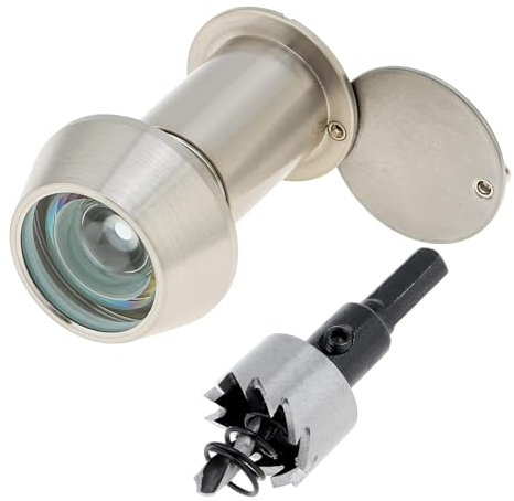 HOJLKLD Door Viewer Peephole, Solid Brass 220-Degree Peephole with 55/64 (22mm) Drill Bit for 1-3/8 to 2-23/64 Doors, Peephole with Heavy Duty Rotating Privacy Cover (Satin Nickel)