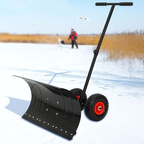 Pelles À Neige en Métal Robustes pour Un Déneigement Efficace Chasse Neige Ski avec Roues Poignée Réglable en Angle Et en Hauteur Pelle De Déneigement pour Le Déneigement des Allées, 42cm