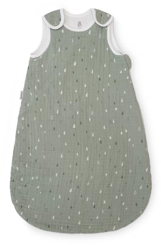 Ehrenkind® Baby Sommerschlafsack Rund Musselin | aus weicher OEKO-TEX zertifizierter Bio-Baumwolle | Sommer Baby Schlafsack Baby 1 TOG Gr. 74/80 Jade Tropfen