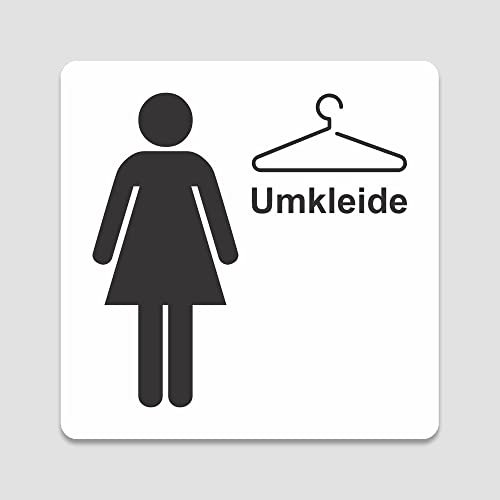PVC Aufkleber Schild - Eckig 12 x 12 cm - Selbstklebend - Weiß - UV beständig - Für Innen und Außen (Umkleide Damen)