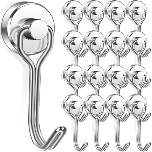 16 Stück Magnethaken,Magnethaken Extra Stark 10KG,16MM Neodym Magnet Haken Drehbar Magnetischer Haken Magnete mit Haken Starke Magnete Haken zum Aufhängen Decke Camping Van Grill Büro Aufhängen Garage