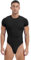 Hedmy Herren Overall Kurzarm Shirt Body Männer Einteiler Overall Offnen Schritt Stringbody High Cut Jumpsuit Gym Workout Outfts Schwarz L