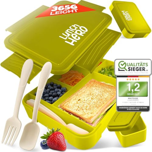LUNCH HERO® Brotdose Mit Fächern - Auslaufsichere Lunchbox für Kinder - Jausenbox, Bento Box Ideal für Schule & Kindergarten - BPA Freie Brotdose