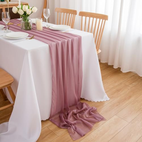 CHUQING Tischläufer Chiffon Vintage Tischläufer Hochzeit Stoff Table Runner Tischdeko Dekostoff,70 x 400 cm