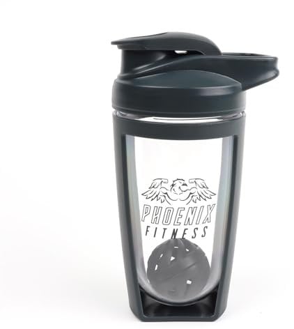 Phoenix Fitness Protein Shaker Bottle - 600ml Leakproof BPA Free Gym Bottle with Screw Top Lid and Mixer Ball for Protein Shakes, Juices & Supplements for Men and Women - Slate