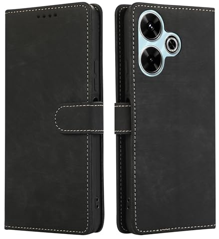 MIKULLE Lederhülle für Xiaomi Redmi 13 4G (6.79) Hülle, Handyhülle PU Leder Wallet Kartenfach Standfunktion und Magnet Klapphülle Schutzhülle - Schwarz