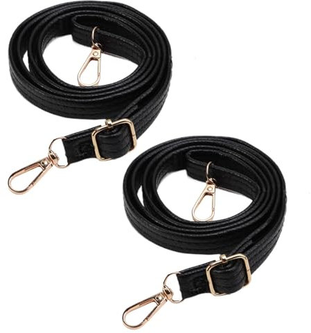 SMCEHEYA Bag Strap 2Pack Handbag Strap 125x1.5cm Adjustable Crossbody Bag Strap Leather Replacement Shoulder Strap with Gold Hang Buckle for Shoulder Bag Camera Bag Briefcase Purse Strap(Black)