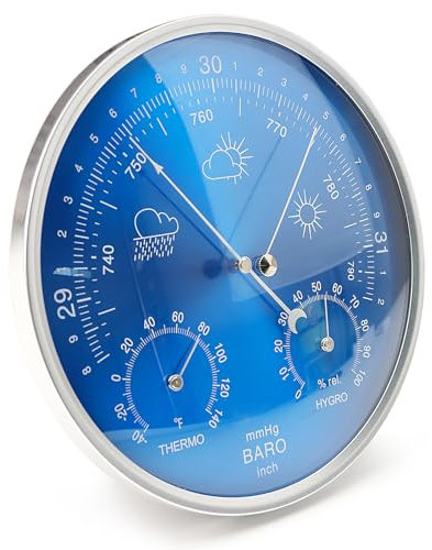 YTCYKJ Wall Hanging 3 in 1 Barometer Weather Station,Thermometer, Barometer, Hygrometer,Accurate Weather Station for Home and Office,Indoor and Outdoor Use,Mechanical Movement,Blue