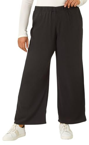 Roman Originals Wide Leg Trousers for Women UK - Ladies Palazzo Pants Floral Print Abstract Everyday Holiday Spring Summer Comfy Soft Evening Vacation Work Party - Plain Black - Size 18