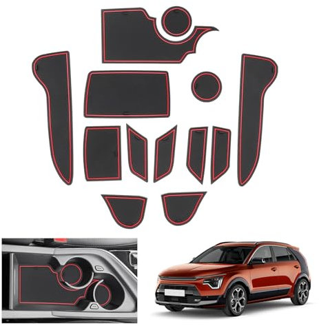GAFAT Kompatibel mit Kia NIRO SG2 Hybrid e-NIRO EV 2022-2025 Antirutschmatten, NIRO II ab 06.2022- Gummimatten Non-Slip, Mittelkonsole Becherhalter Türnaht Matten, NIRO SG2 Zubehör (Rot)