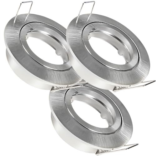 3er Set LED o. Halogen Einbaustrahler Timo für 12V und 230Volt Farbe: Edelstahl gebürstet (ohne Leuchtmittel) inkl. 230Volt GU10 und 12Volt MR16 Fassung. Spot Rund für Lochausschnitte von 68-76 mm.