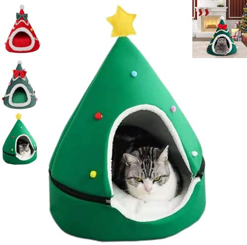Arbre À Chat Sapin De Noël, Lit Boule De Noël Pour Chat, Tunnel Chat Sapin,Tunnel Chat Noel, Sapin De Noel Arbre À Chat, Maison Pour Chat En Forme D'arbre De Noël, Animaux De Compagnie Chat Grotte Nid