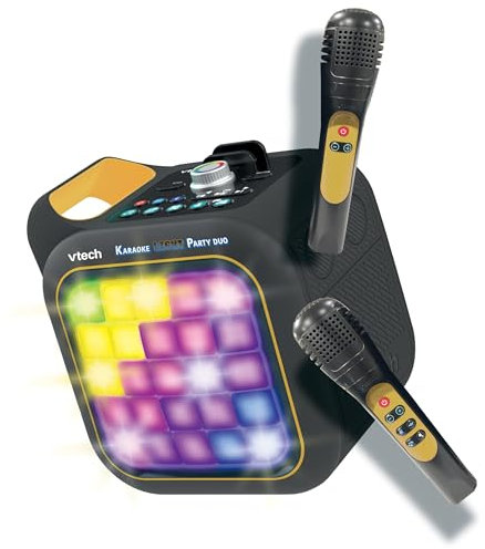 VTech - Karaoke Light Party Duo Golden Edition, Altavoz Potente, Karaoke Portátil con Bluetooth, 40W, Incluye 2 micrófonos inalámbricos, función Quitar Voz, Panel táctil, asa integrada, Versión ESP