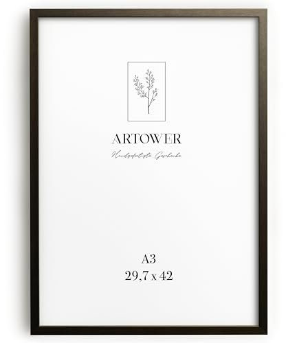 artower® Cadre Photo Bois Marron A3 | Cadre avec Verre Acrylique Transparent DIN A3 30 x 42 cm | Grand Tableau 29,7 x 42cm | Mural Salon, Chambre, Décoration Dessin, Diplôme ou Cadeau d’Anniversaire