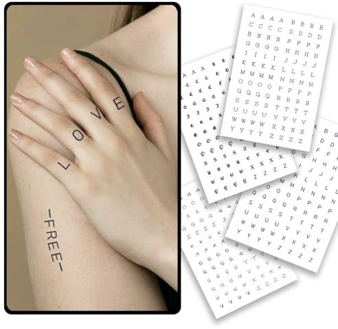 CHARLENT Tatouages Semi-Permanents pour Adultes, Lettres Anglaises, Durée de 2 Semaines, Faux Tatouages pour Femmes, Hommes, Doigts, Cou, Corps, S'estompent Naturellement, Sans Reflet, Imperméable