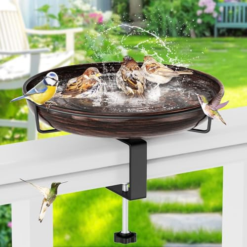 ODSNANIE Vogeltränke Hängend für Balkongeländer,30CM Metal Vogelbad Balkon | Abnehmbare Schüssel,Leicht zu reinigen,Vogeltränke Winterfest,Vintage-Kupfer Bird Bath für Draußen,Terrasse,Garten,Hinterhof