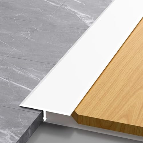 Barre Seuil Bande de Transition Carrelage-parquet, Seuil de Porte en T Blanc, Cache-Joint de Porte, Plinthe de Finition en Aluminium de 90, 100, 120, 135 Ou 150 cm de Long(135cm (53))