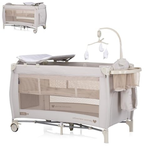 Chipolino Reisebett Bella 2 Ebenen seitlicher Eingang Musikmobile Wickelauflage, Farbe:weiß beige