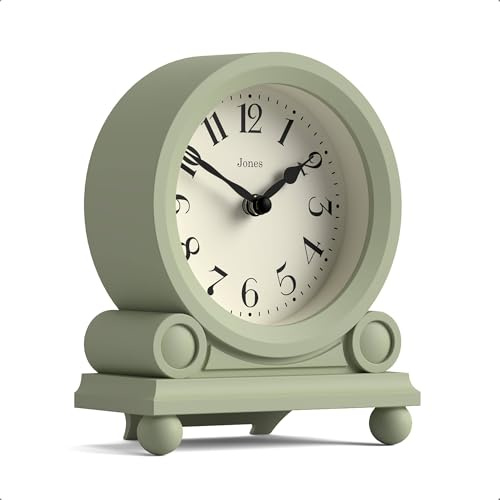 JONES CLOCKS® Maida Vale Kaminsimsuhr | Kleine traditionelle schreibtischuhr | Salbeigrün | Hübsch und charmant, ideal für kaminsims, bücherregal oder am Bett