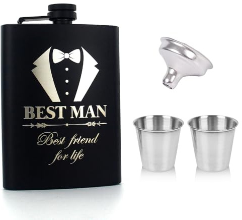 XFSRG Juego De Petaca Para Boda Personalizada Con Diseño Elegante De Esmoquin Ideal Para Bodas Y Eventos Especiales (BSTEMAN)