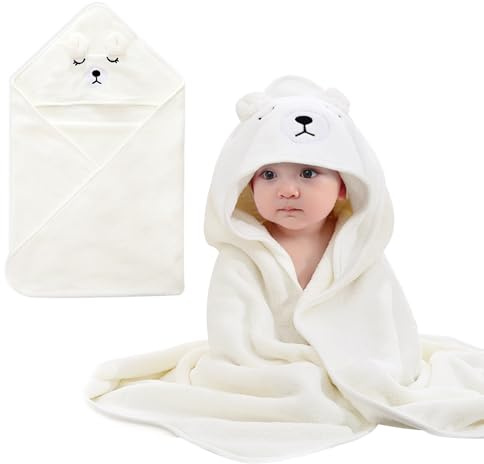 YJSDDNTY 1pcs Kapuzenhandtuch für Babys,80 X 80 cm Baby Handtuch Kapuze,mit Kapuze und Waschlappen,Weich Super Saugfähig,niedliche Tier-Form- Weiß