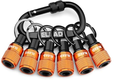 ELEAD 6-Piece Bit Holder Key Chain, 1/4 inch Orange Hex Shank Bit Holders, Quick Release Design with Keychain Carabiner for Nut Driver, Screwdriver & Drill Bits, Tools Gifts for Men