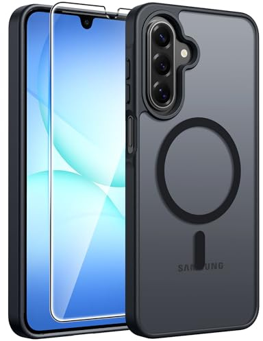 FNTCASE für Samsung Galaxy A18/A17/A16/A26 5G Hülle, mit Panzerglas | Magnetisch, Kompatibel mit MagSafe, Stoßdämpfend, Matte Translucent, Magnetische, Militärischer Fallschutz, Robuste, Schwarz