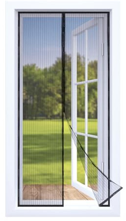 EASYmaxx Fliegengitter Tür mit Magnetverschluss | 100 x 210 cm - ideal für Balkontür, Kellertür & Terrassentür | Einfache Klebemontage ohne Bohren & Schrauben | Zuschneidbarer Insektenschutz [Schwarz]